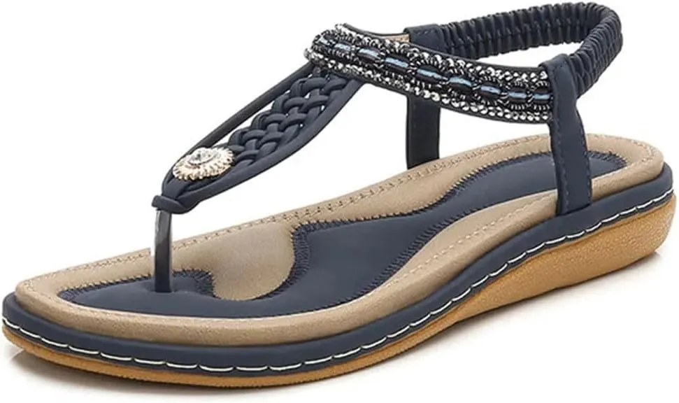 Women's Sandals Straw Rope Beaded Thick Sole Flat Sandals Plus Size Pointed Diamond Hot Beach Shoes