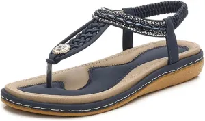 Women's Sandals Straw Rope Beaded Thick Sole Flat Sandals Plus Size Pointed Diamond Hot Beach Shoes