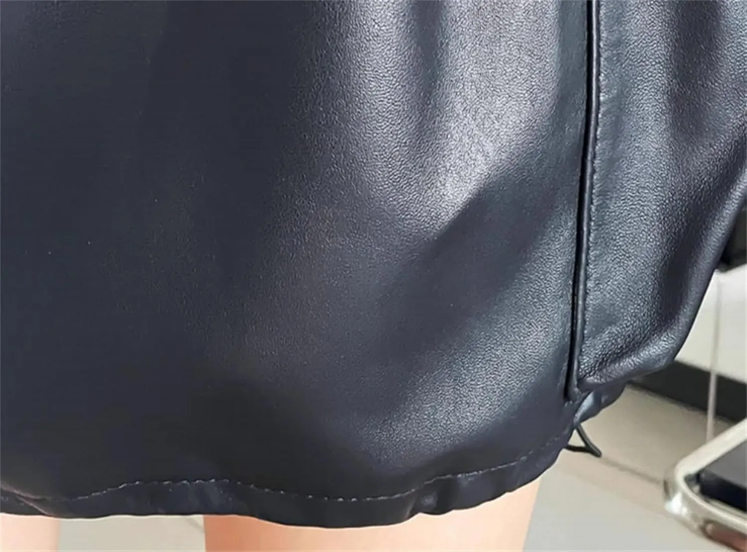 Women’s Sheepskin Biker Shorts Elastic Waist Zip Pocket Spring Casual Moto Streetwear