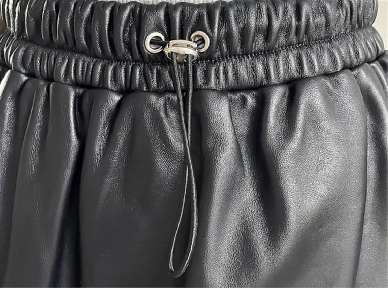 Women’s Sheepskin Biker Shorts Elastic Waist Zip Pocket Spring Casual Moto Streetwear