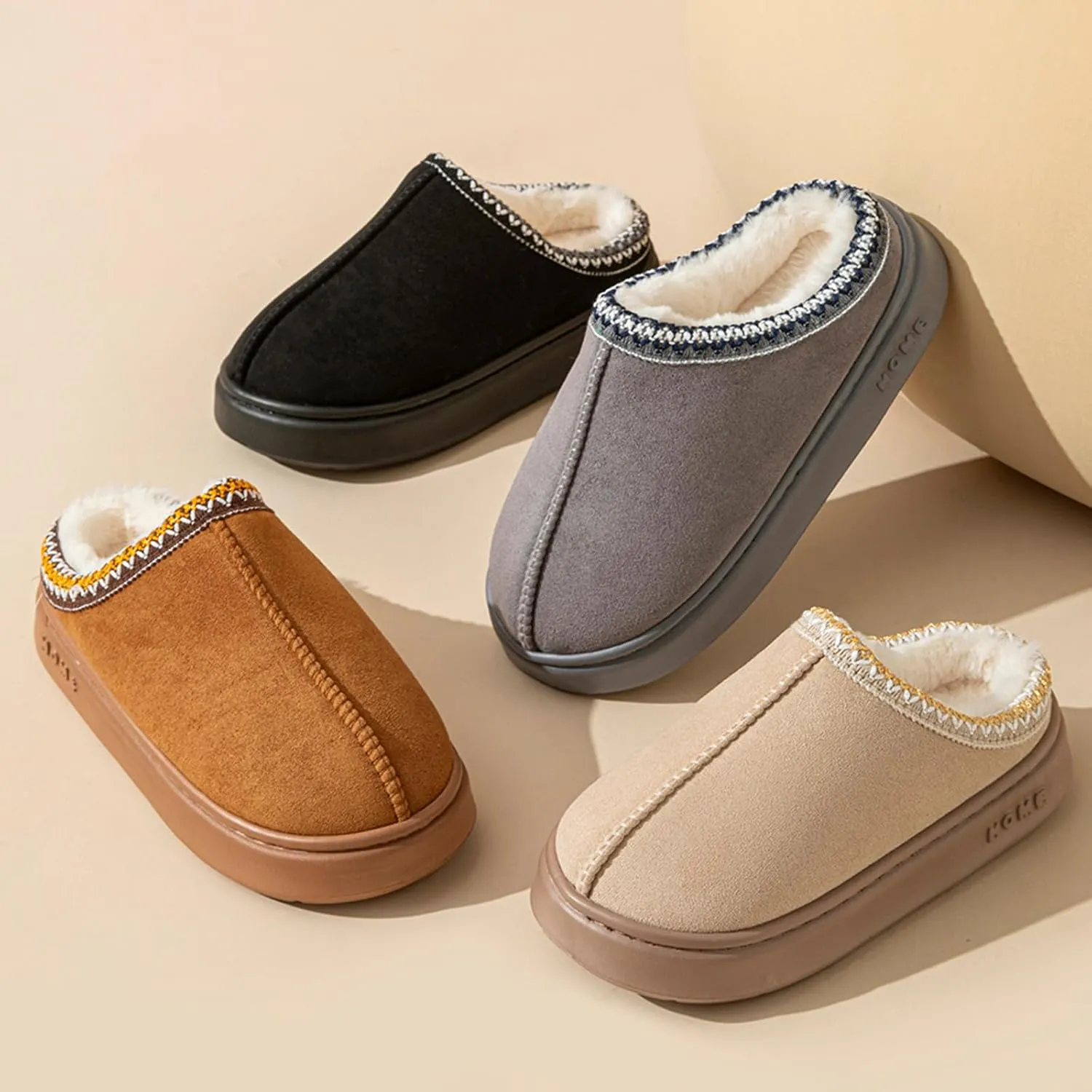 Women's Slippers Fluffy Winter House Shoes Platform Mini Boots Lined Short Ankle Boots Indoor Outdoor