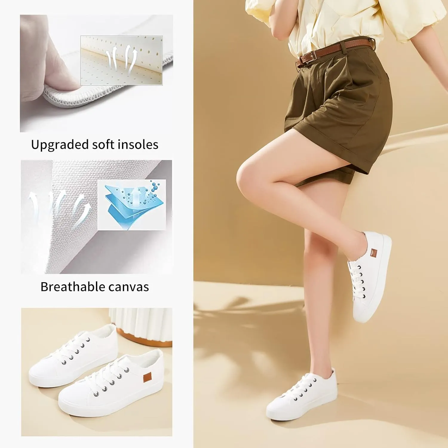 Women's Sneakers Canvas Shoes for Women Lace up Fashion Canvas Sneakers Classic Low Top Casual Shoes