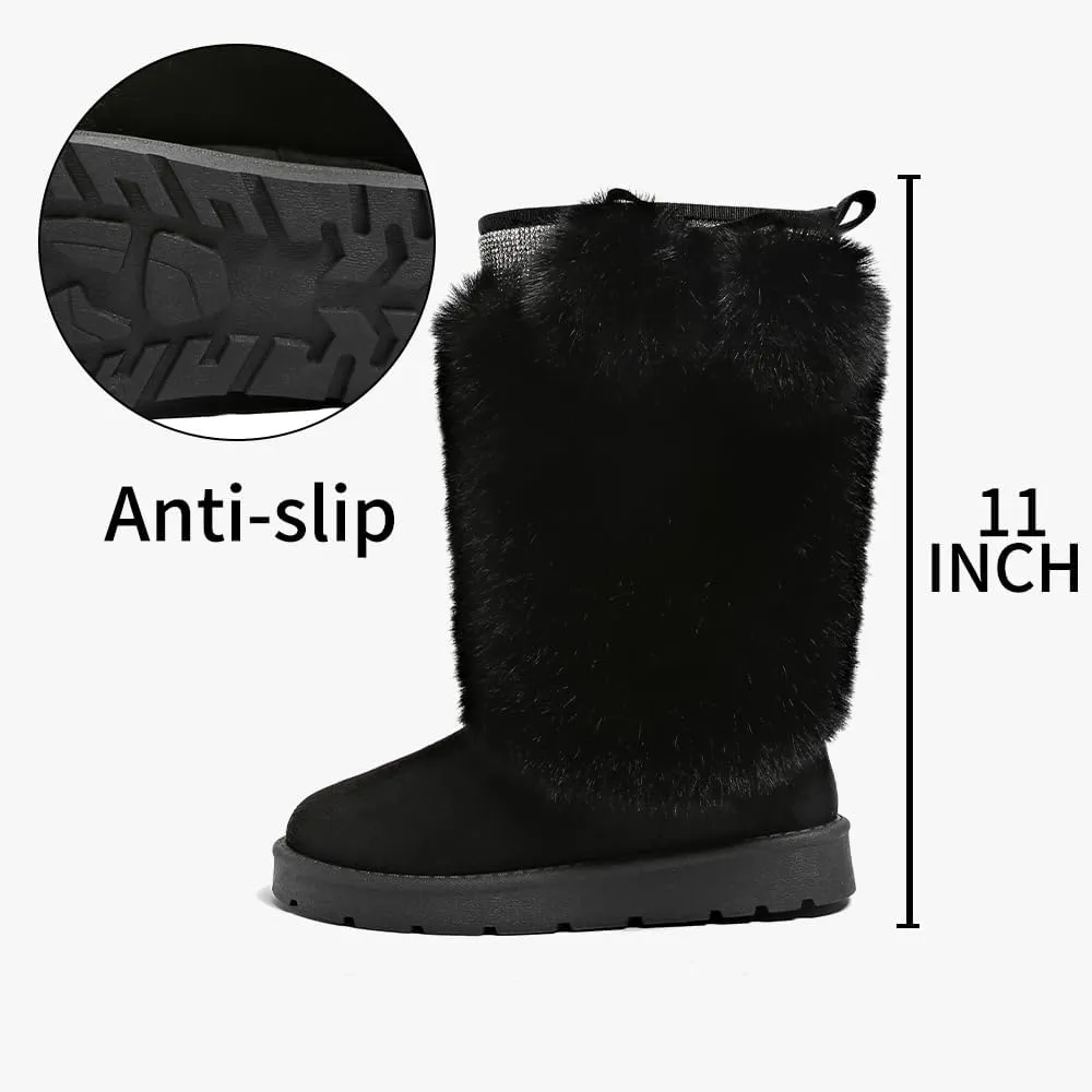 Women’s Snow Boots Mid-Calf Fur Lining Comfortable Winter Boots Flat Outdoor