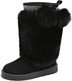 Women’s Snow Boots Mid-Calf Fur Lining Comfortable Winter Boots Flat Outdoor