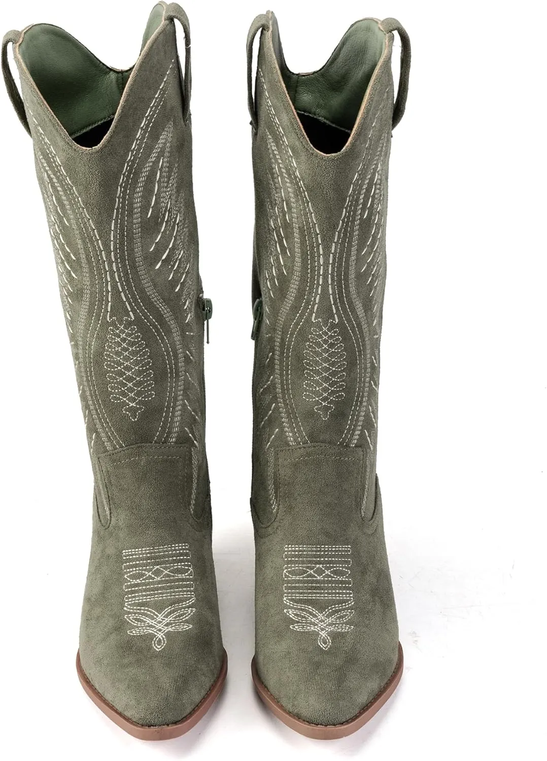 Women's Solid Color Suede Embroidered Side Zipper High Heeled Boots With Sloping Heels, Versatile Trendy, Cowboy Boot
