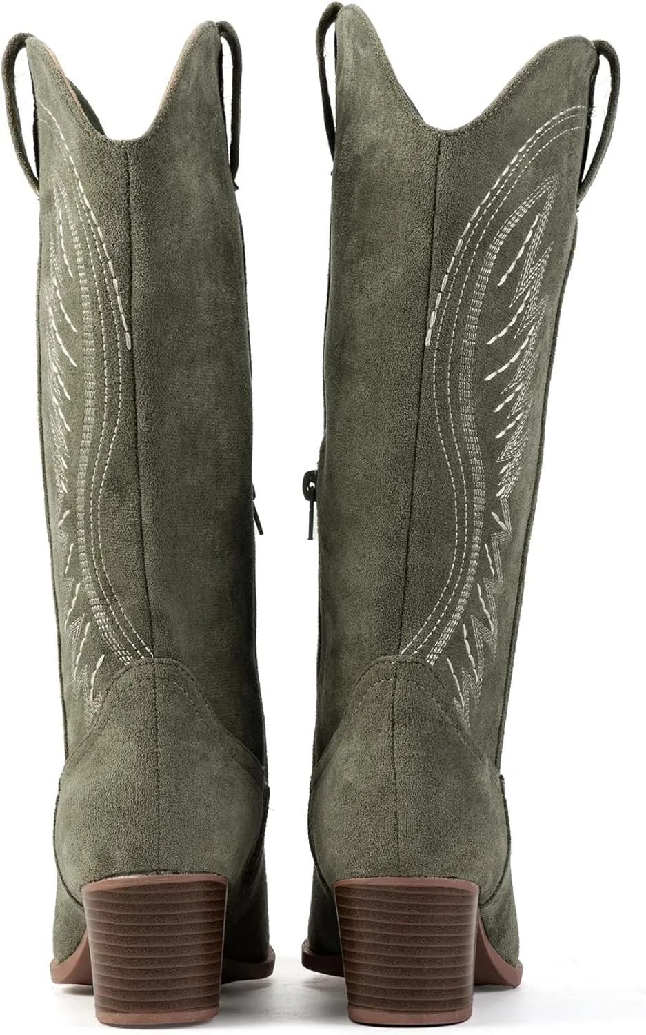 Women's Solid Color Suede Embroidered Side Zipper High Heeled Boots With Sloping Heels, Versatile Trendy, Cowboy Boot