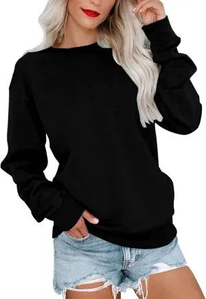 Women's Spring Casual Long Sleeve Sweatshirts Color Block/Solid/Gradient Lightweight Crew Neck Pullover Loose Fit Tunic Tops