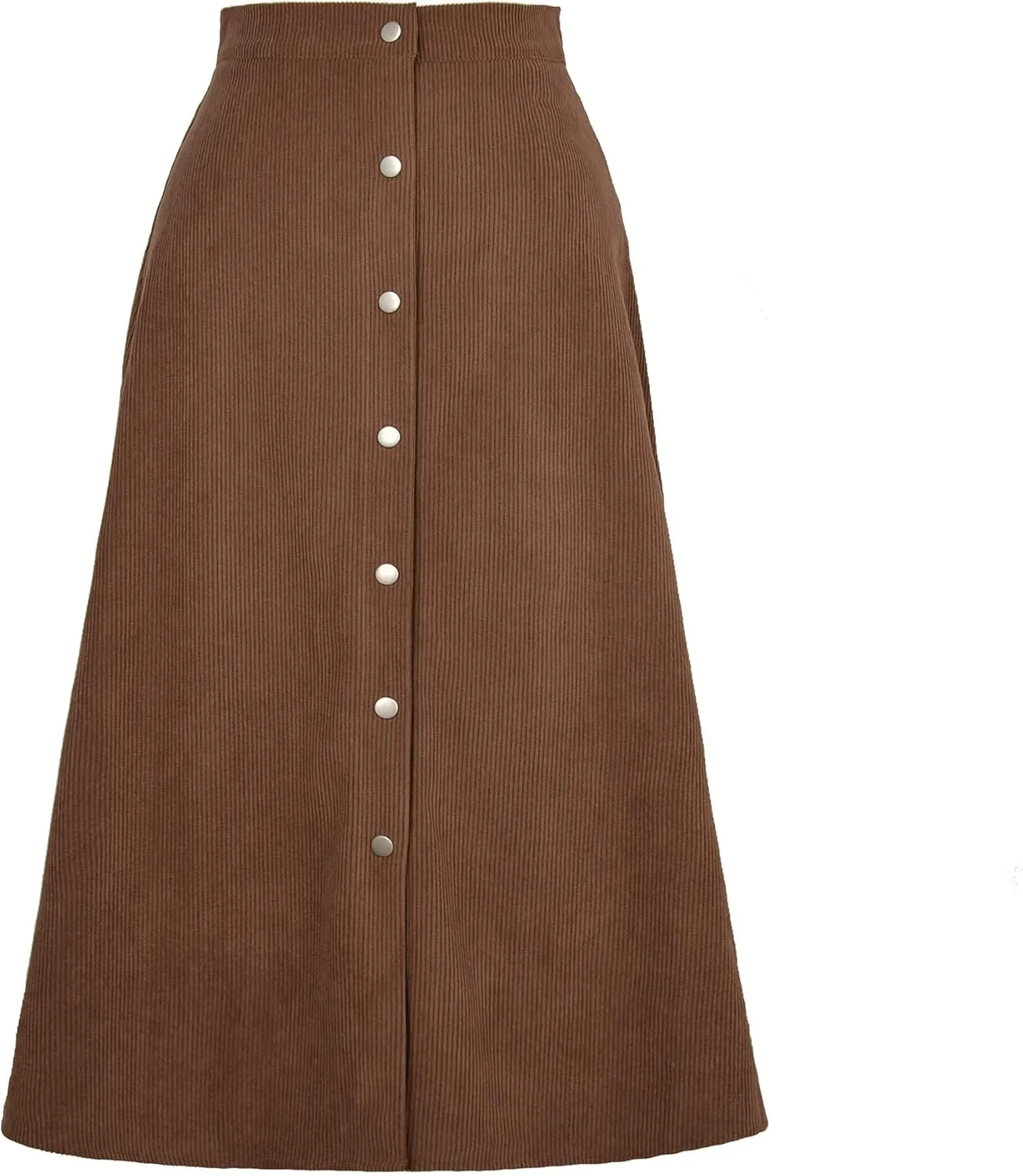 Women's Spring Fall High Waist Corduroy A-Line Slim Button Front Solid Color Midi Skirts