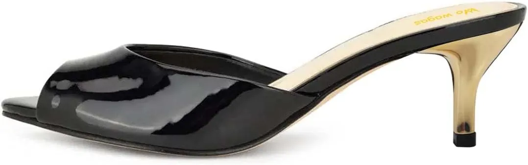 Women’s Strappy Mules Slip On Slippers Metal Kitten Mid Heels Open Peep Toe Dress Shoes Indoor Shopping Size 4-16 US