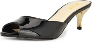 Women’s Strappy Mules Slip On Slippers Metal Kitten Mid Heels Open Peep Toe Dress Shoes Indoor Shopping Size 4-16 US