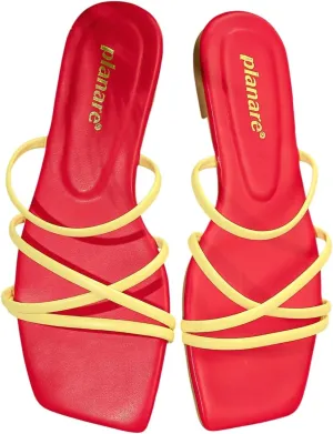 Women's Strappy Sandals – Open-Toe Square-Toe Slides – Fashionable Low-Heel Party Shoes