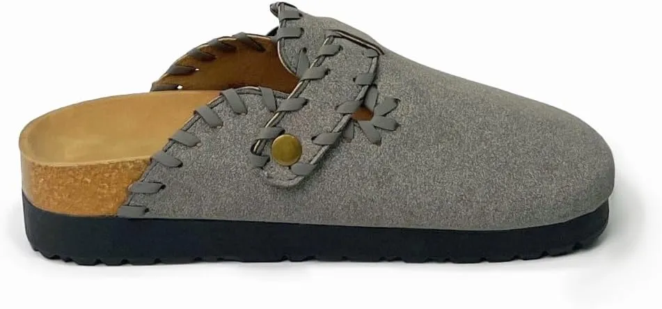 Women’s Suede Clogs Comfort Slip-On Mules with Cork Footbed and Adjustable Buckle Arch Support House Slippers Casual Indoor Outdoor Sandals