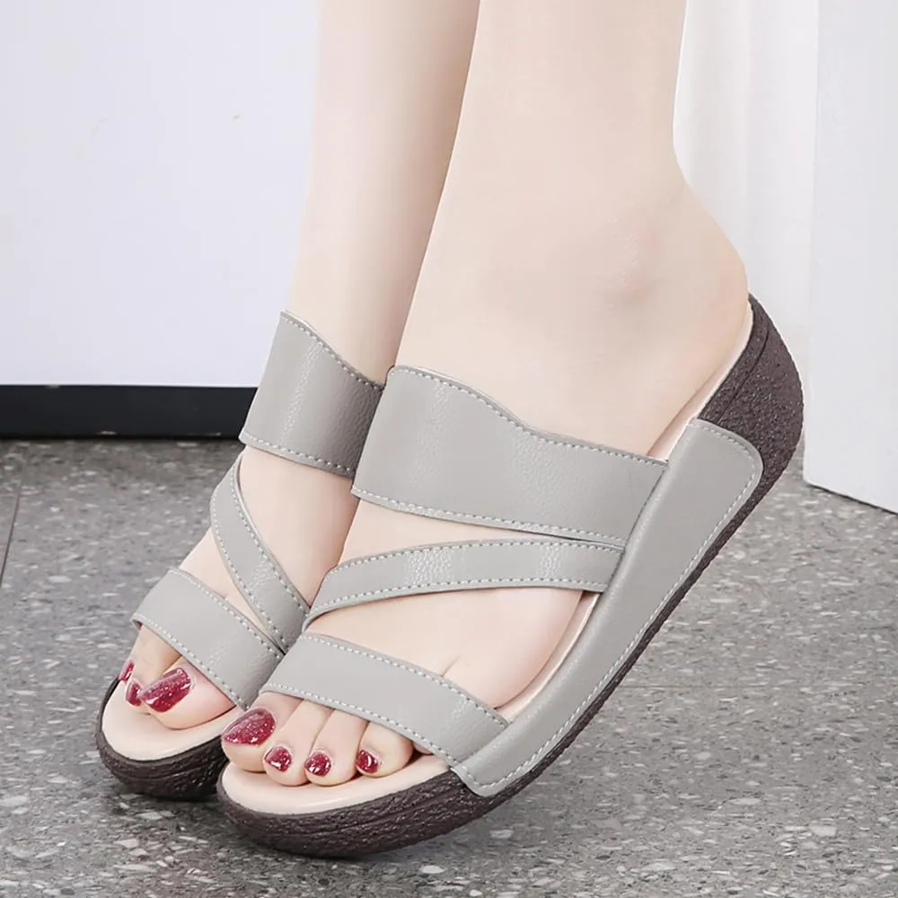 Women's Summer Fashion Platform Sandals - Slip on Outdoor Slides Slippers Shoes - Casual Wedge Sandals for Women