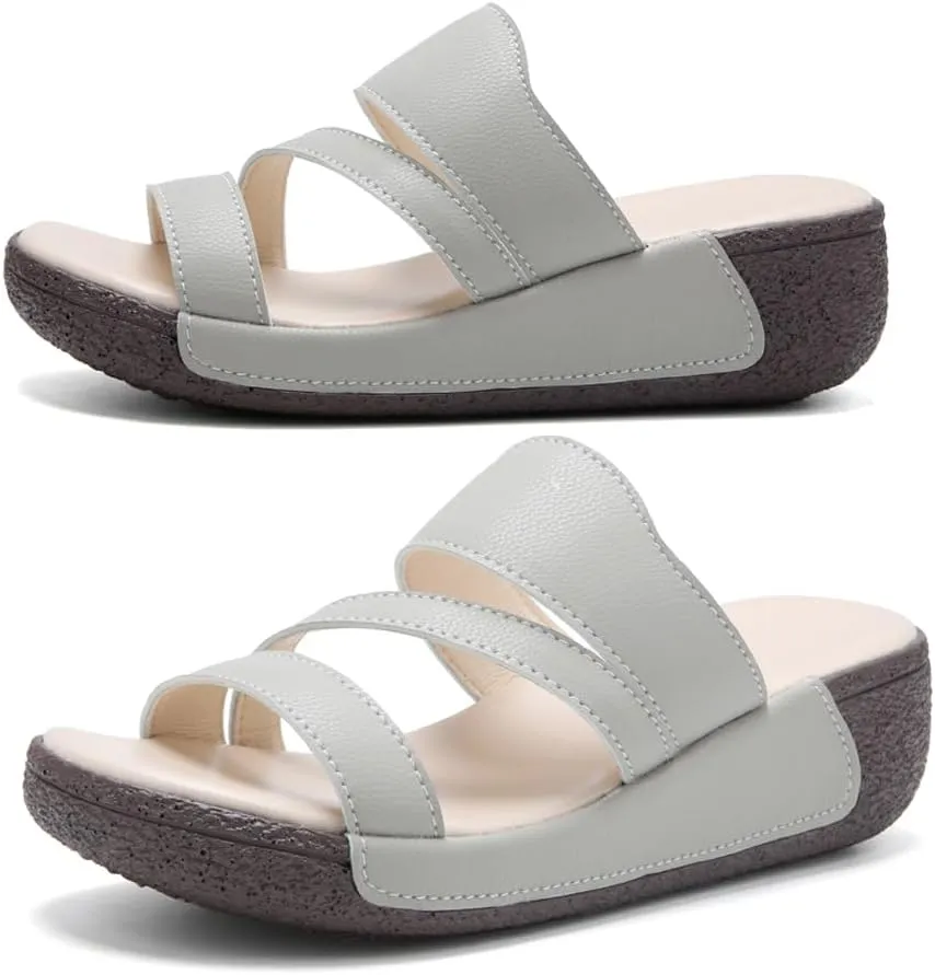 Women's Summer Fashion Platform Sandals - Slip on Outdoor Slides Slippers Shoes - Casual Wedge Sandals for Women