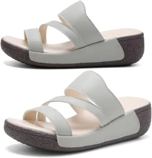 Women's Summer Fashion Platform Sandals - Slip on Outdoor Slides Slippers Shoes - Casual Wedge Sandals for Women