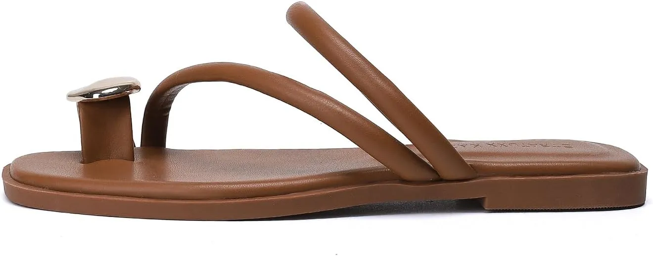 Women's Toe Ring Thong Sandals Open Toe Slide Flat Sandals Casual Summer Flip Flop Flat Sandals