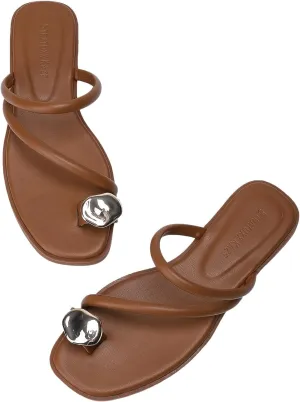 Women's Toe Ring Thong Sandals Open Toe Slide Flat Sandals Casual Summer Flip Flop Flat Sandals