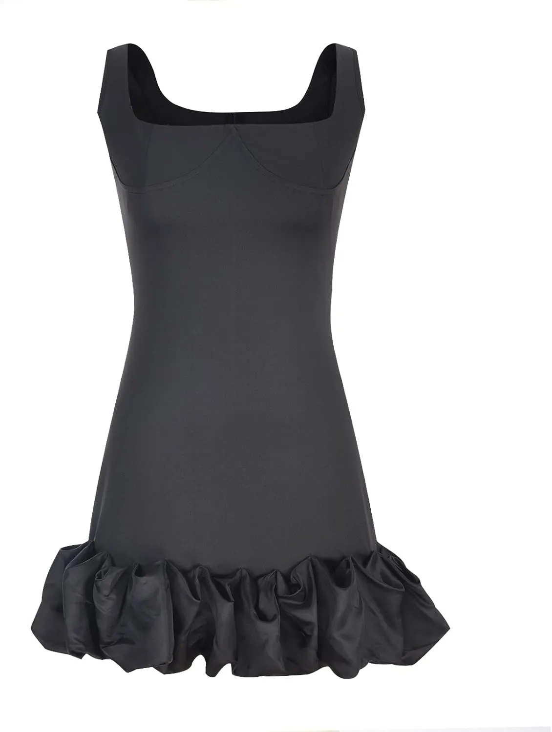 Womens Vintage Sexy Mini Dress Sleeveless Spaghetti Strap Ruched Ruffle Hem Summer Bodycon Dresses Formal Party Gown