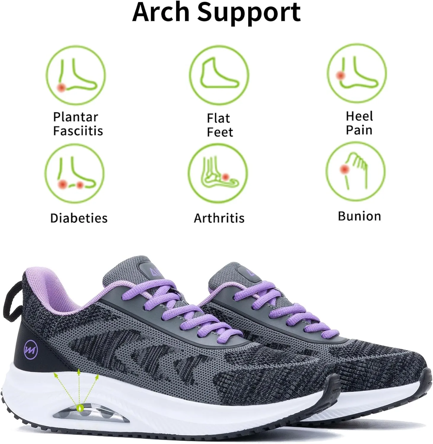 Womens Walking Shoes Arch Support Orthotic Fashion Sneakers Tennis Shoes for Plantar Fasciitis Pain Relief Pain Relief US 5.5-11