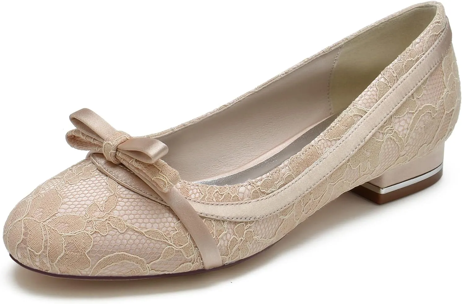 Women's Wedding Bridal Flats Satin Round Toe Slip on Ballet Flat Comfortable Dressy Flats 2.5Cm