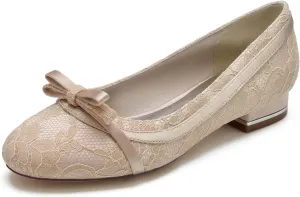 Women's Wedding Bridal Flats Satin Round Toe Slip on Ballet Flat Comfortable Dressy Flats 2.5Cm