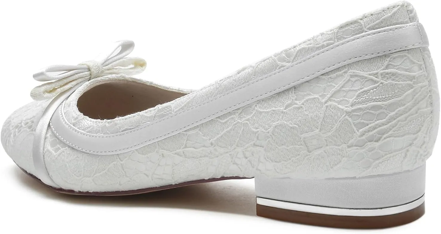 Women's Wedding Bridal Flats Satin Round Toe Slip on Ballet Flat Comfortable Dressy Flats 2.5Cm