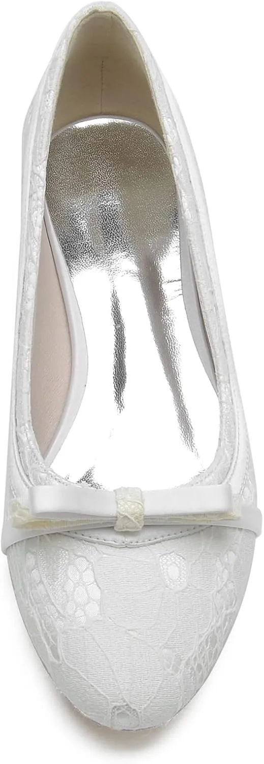 Women's Wedding Bridal Flats Satin Round Toe Slip on Ballet Flat Comfortable Dressy Flats 2.5Cm