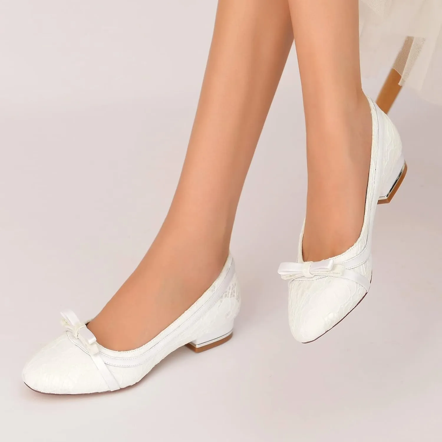 Women's Wedding Bridal Flats Satin Round Toe Slip on Ballet Flat Comfortable Dressy Flats 2.5Cm