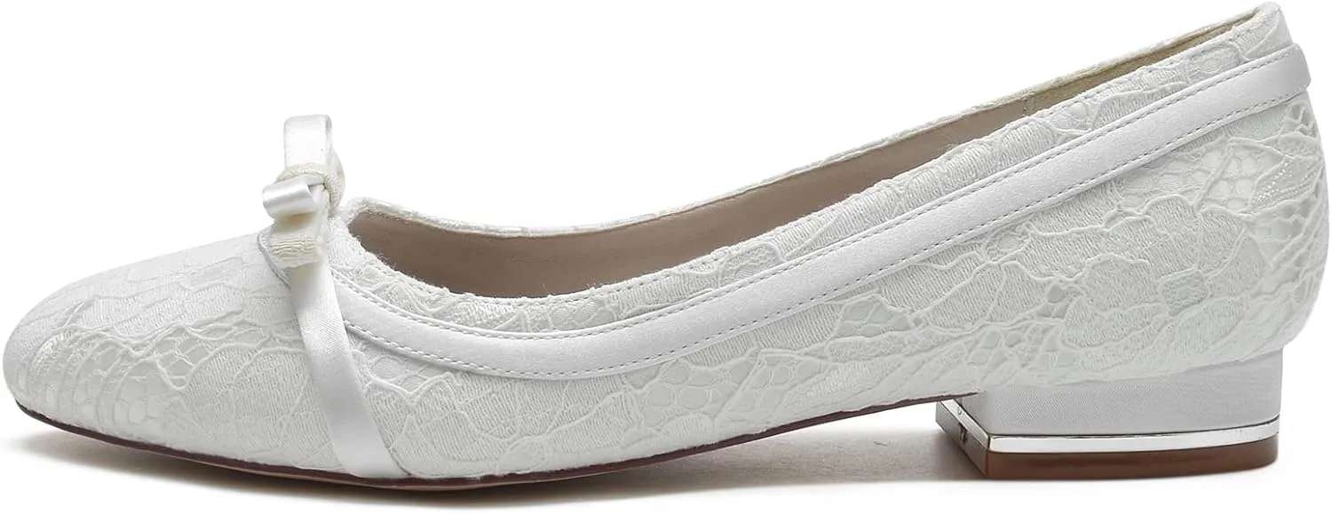 Women's Wedding Bridal Flats Satin Round Toe Slip on Ballet Flat Comfortable Dressy Flats 2.5Cm