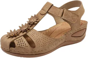 Womens Wedge Sandals Summer Closed Toe for Women Dressy Wedges Casual Hollow Out Orthopedic Shoes Comfy Bohemia Gladiator Ankle Strap Slip On Platform Sandals Comfort Orthotic Breathable Sandal
