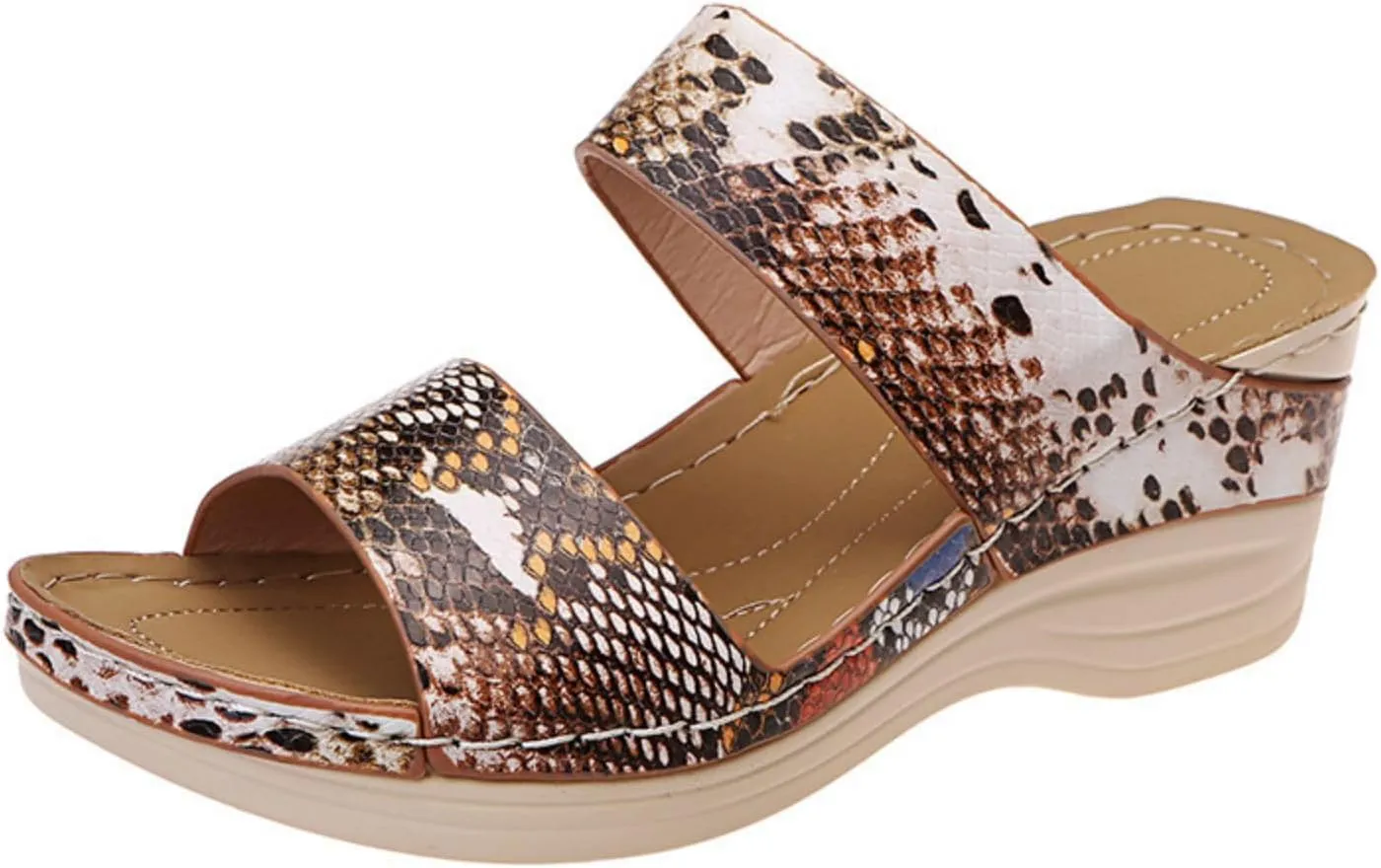 Womens Wedge Sandals wide Width Leopard Print Low Heel Sandals Open Toe Arch Support Comfort Wear Orthopedic Shoes Non-Slip Beach Walking Sandal Breathable Comfy Shoes Comfortable Wedges for Women