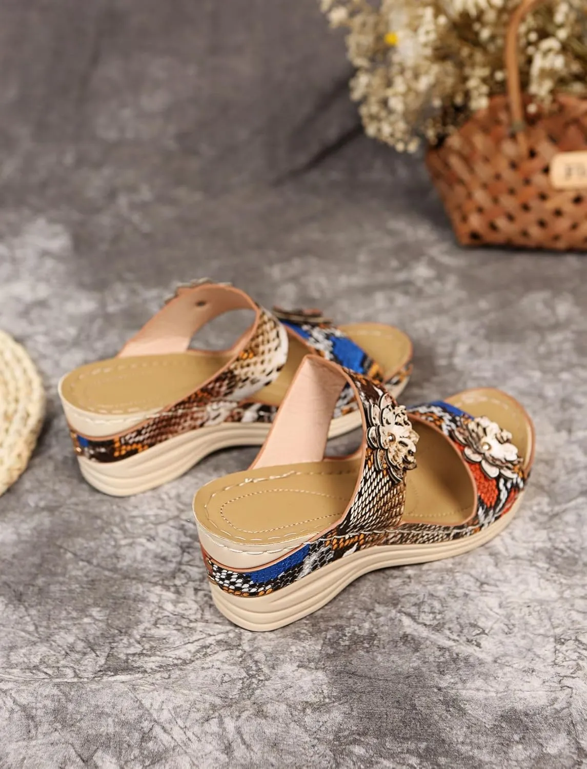 Womens Wedge Sandals wide Width Leopard Print Low Heel Sandals Open Toe Arch Support Comfort Wear Orthopedic Shoes Non-Slip Beach Walking Sandal Breathable Comfy Shoes Comfortable Wedges for Women