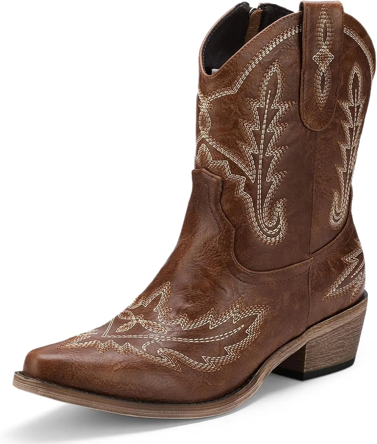 Women's Western Cowboy Booties Fashion Black Cowgirl Boots with Low Block Heel Embroidery Short Ankle Boots Walking Boots for Country Concert Disco Outfits