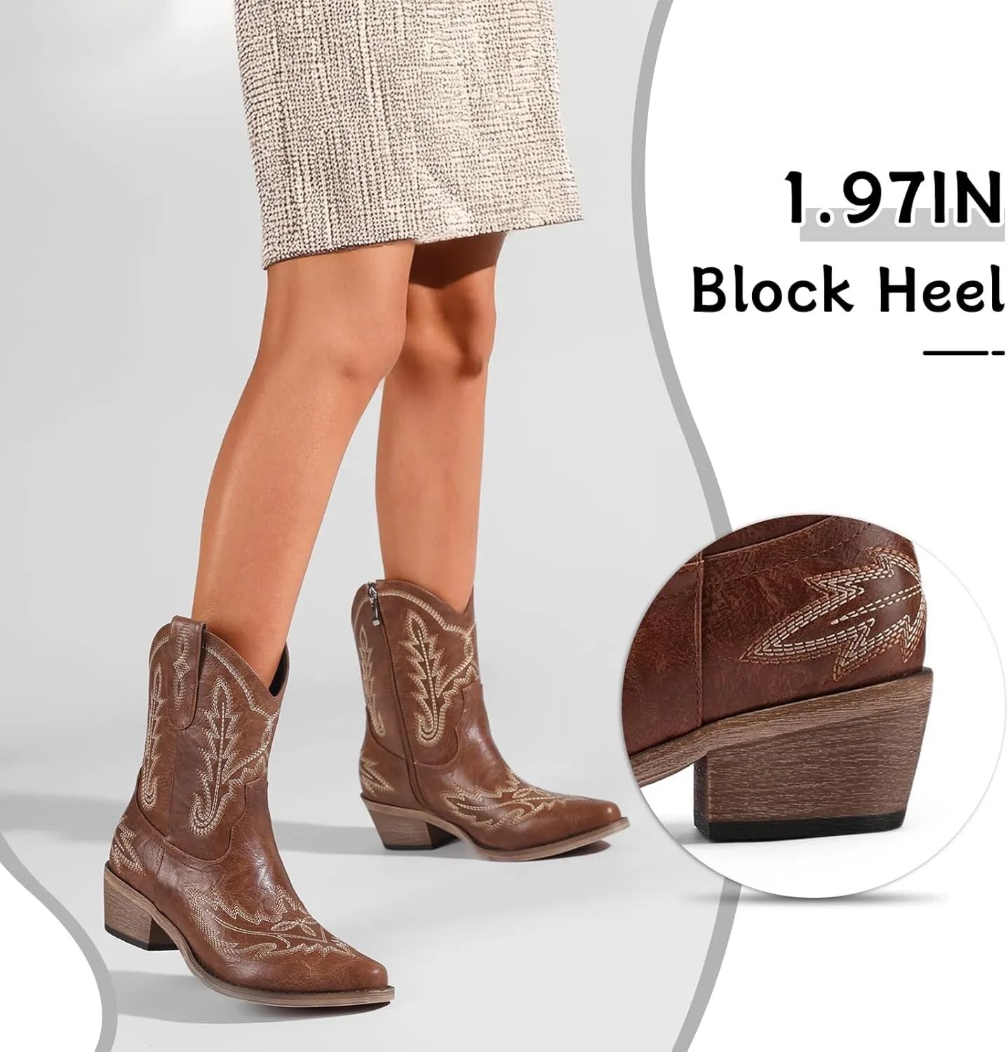 Women's Western Cowboy Booties Fashion Black Cowgirl Boots with Low Block Heel Embroidery Short Ankle Boots Walking Boots for Country Concert Disco Outfits