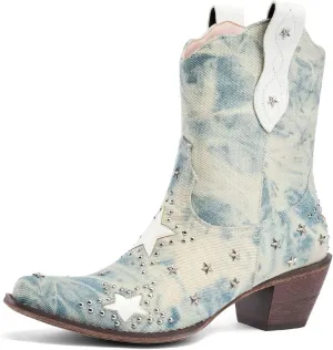 Women's Western Knee-high Boot Cowboy Boots for Women Cowgirl Mid Calf Boots Floral Embroidery Pointed Toe Chunky Heel 2.5" Ladies Western Boot