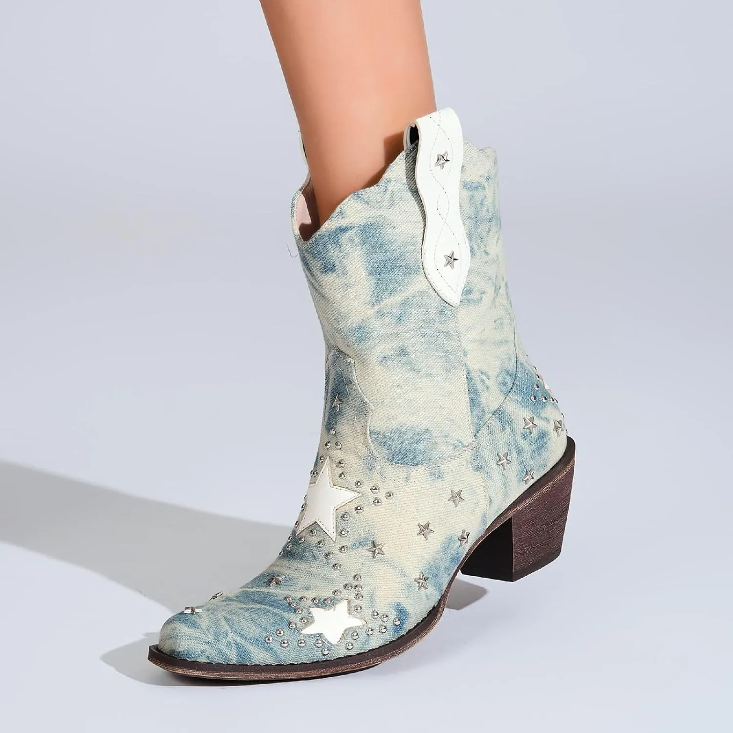 Women's Western Knee-high Boot Cowboy Boots for Women Cowgirl Mid Calf Boots Floral Embroidery Pointed Toe Chunky Heel 2.5" Ladies Western Boot