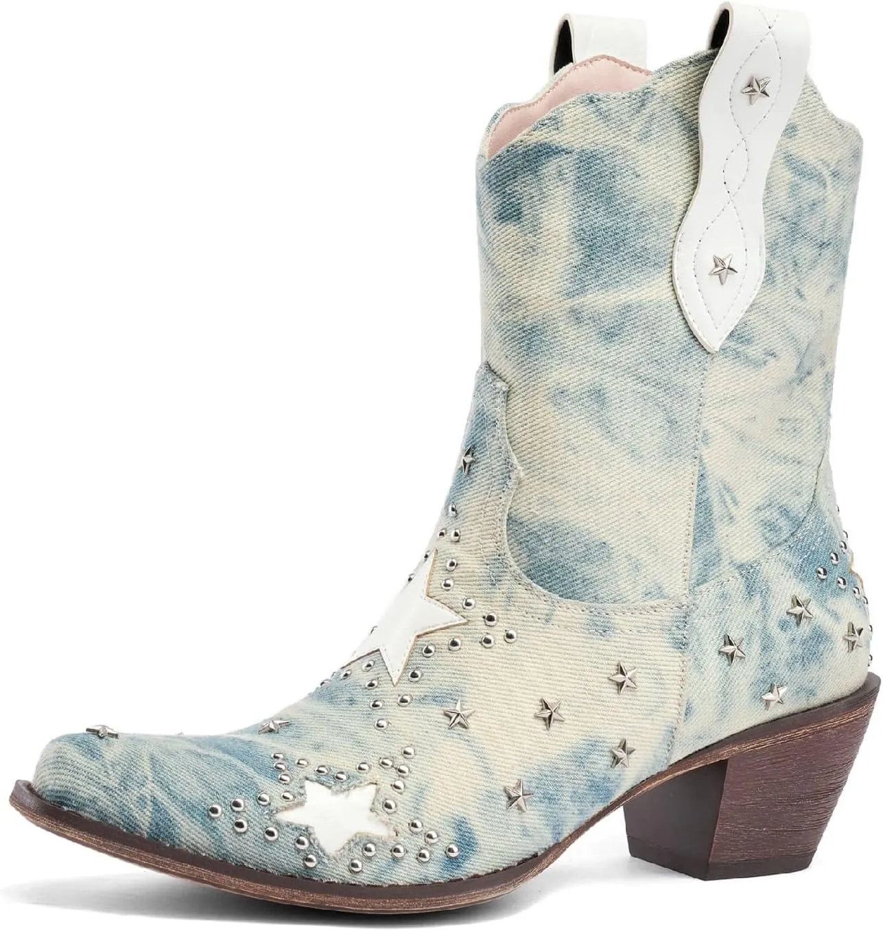 Women's Western Knee-high Boot Cowboy Boots for Women Cowgirl Mid Calf Boots Floral Embroidery Pointed Toe Chunky Heel 2.5" Ladies Western Boot