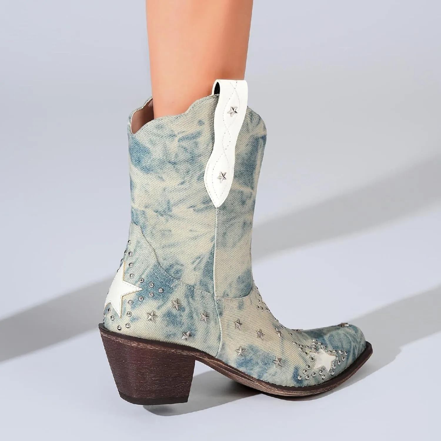 Women's Western Knee-high Boot Cowboy Boots for Women Cowgirl Mid Calf Boots Floral Embroidery Pointed Toe Chunky Heel 2.5" Ladies Western Boot