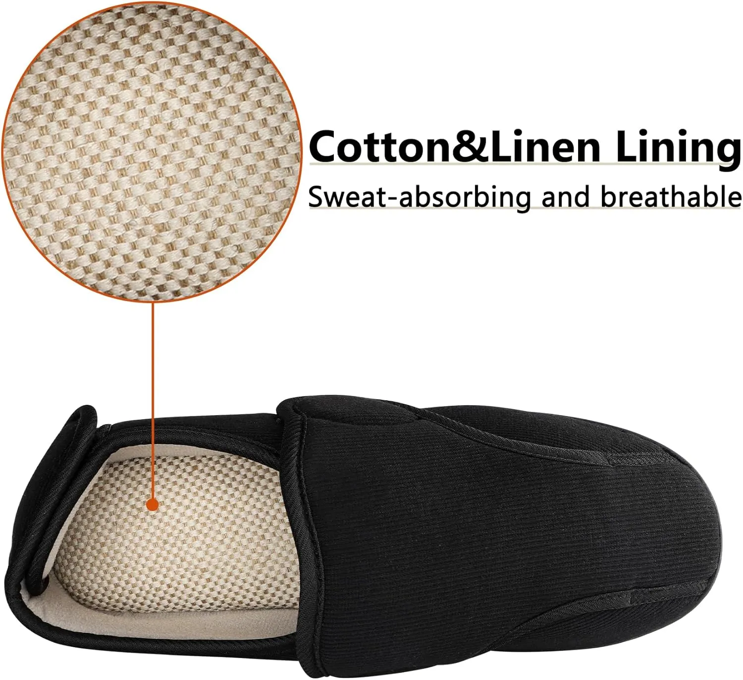 Women's Wide Diabetic Slippers Adjustable Hook and Loop Memory Foam Arthritis Edema Swollen Feet House Shoes Comfortable Breathable Indoor/Outdoor Slip On Slippers