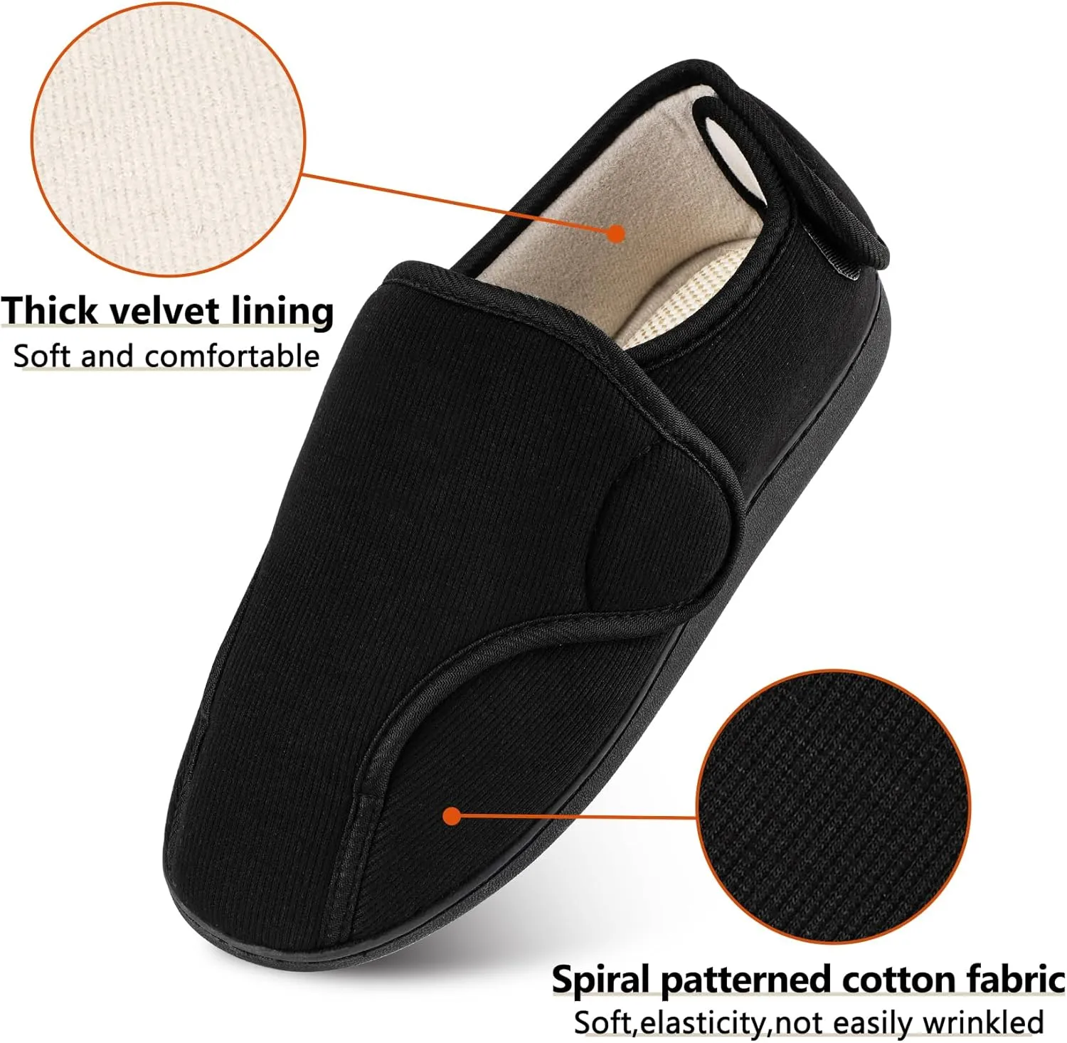 Women's Wide Diabetic Slippers Adjustable Hook and Loop Memory Foam Arthritis Edema Swollen Feet House Shoes Comfortable Breathable Indoor/Outdoor Slip On Slippers