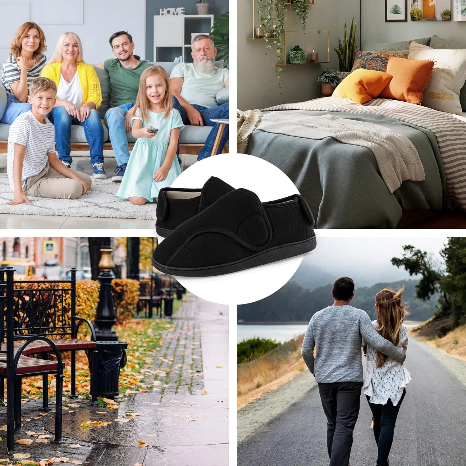 Women's Wide Diabetic Slippers Adjustable Hook and Loop Memory Foam Arthritis Edema Swollen Feet House Shoes Comfortable Breathable Indoor/Outdoor Slip On Slippers