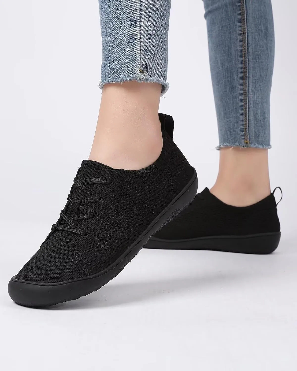 Women's Wide Toe Minimalist Barefoot Walking Shoes Comfort Low Top Knit Lace-up Sneakers Casual Outdoor Tennis Shoes