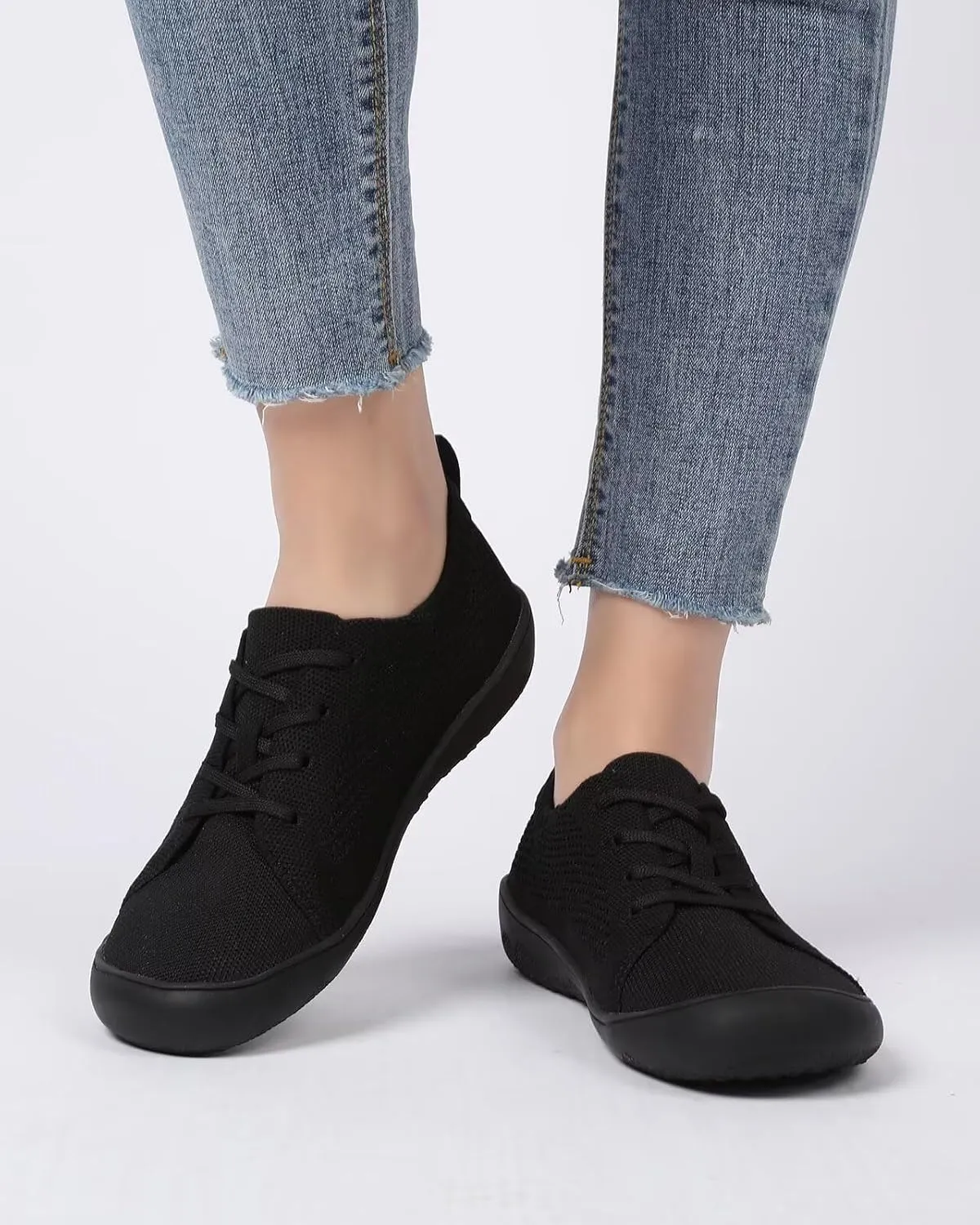 Women's Wide Toe Minimalist Barefoot Walking Shoes Comfort Low Top Knit Lace-up Sneakers Casual Outdoor Tennis Shoes
