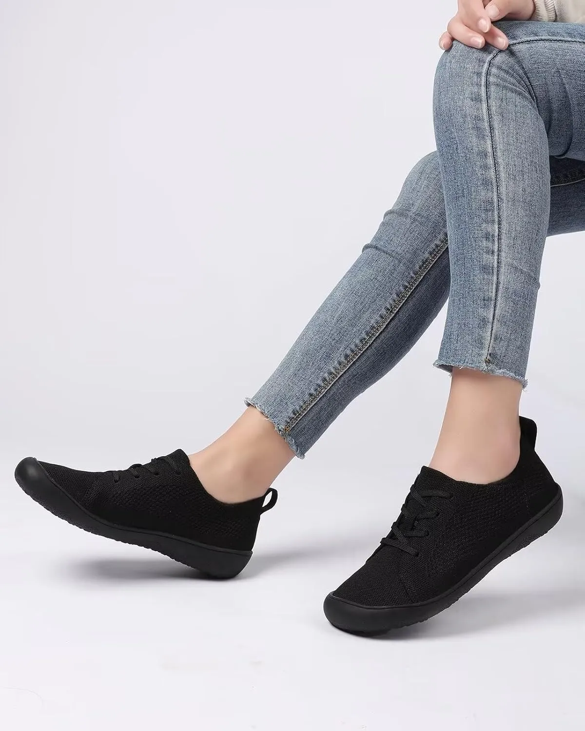 Women's Wide Toe Minimalist Barefoot Walking Shoes Comfort Low Top Knit Lace-up Sneakers Casual Outdoor Tennis Shoes