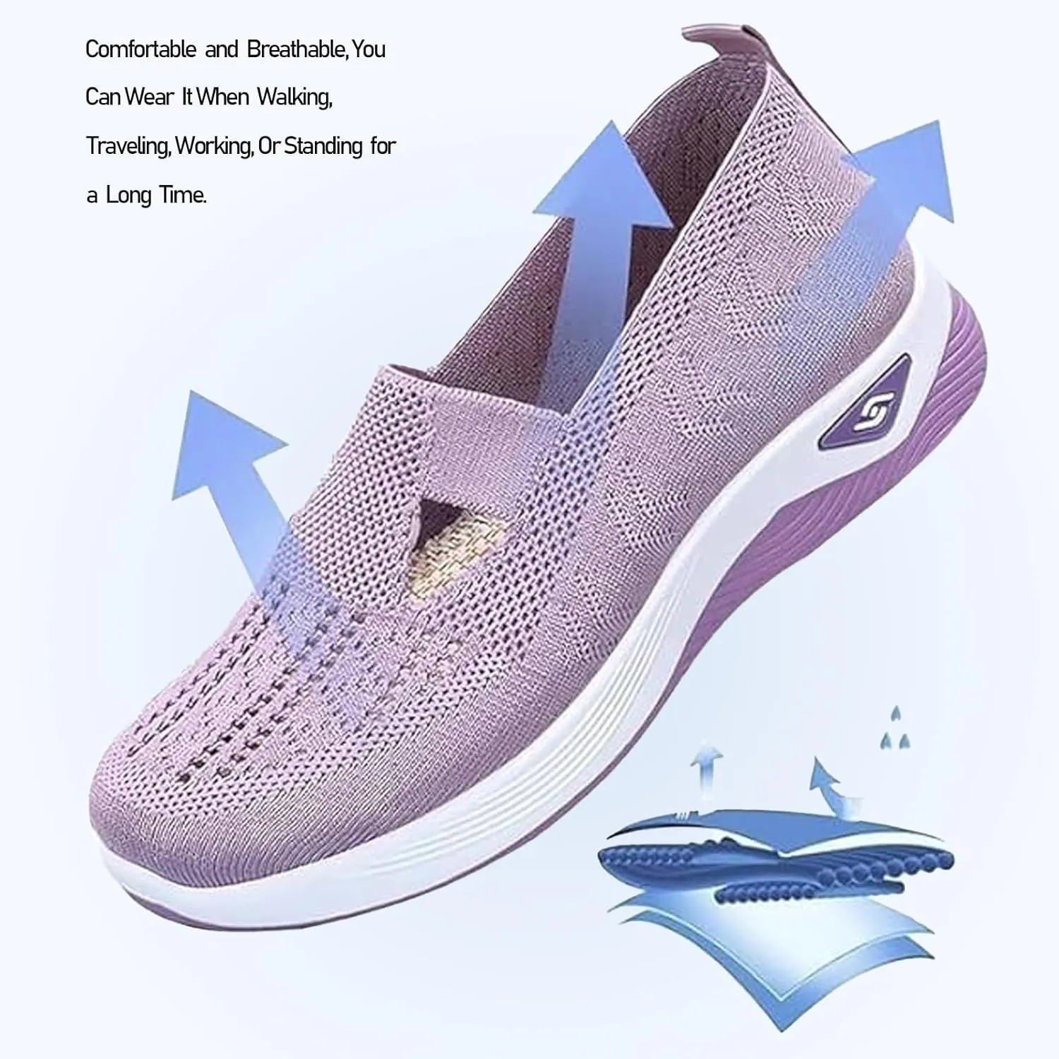 Womens Woven Orthopedic Walking Shoes, Women's Comfortable Mesh Breathable Soft Slip-on Arch Support Sports Sneakers
