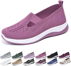 Womens Woven Orthopedic Walking Shoes, Women's Comfortable Mesh Breathable Soft Slip-on Arch Support Sports Sneakers