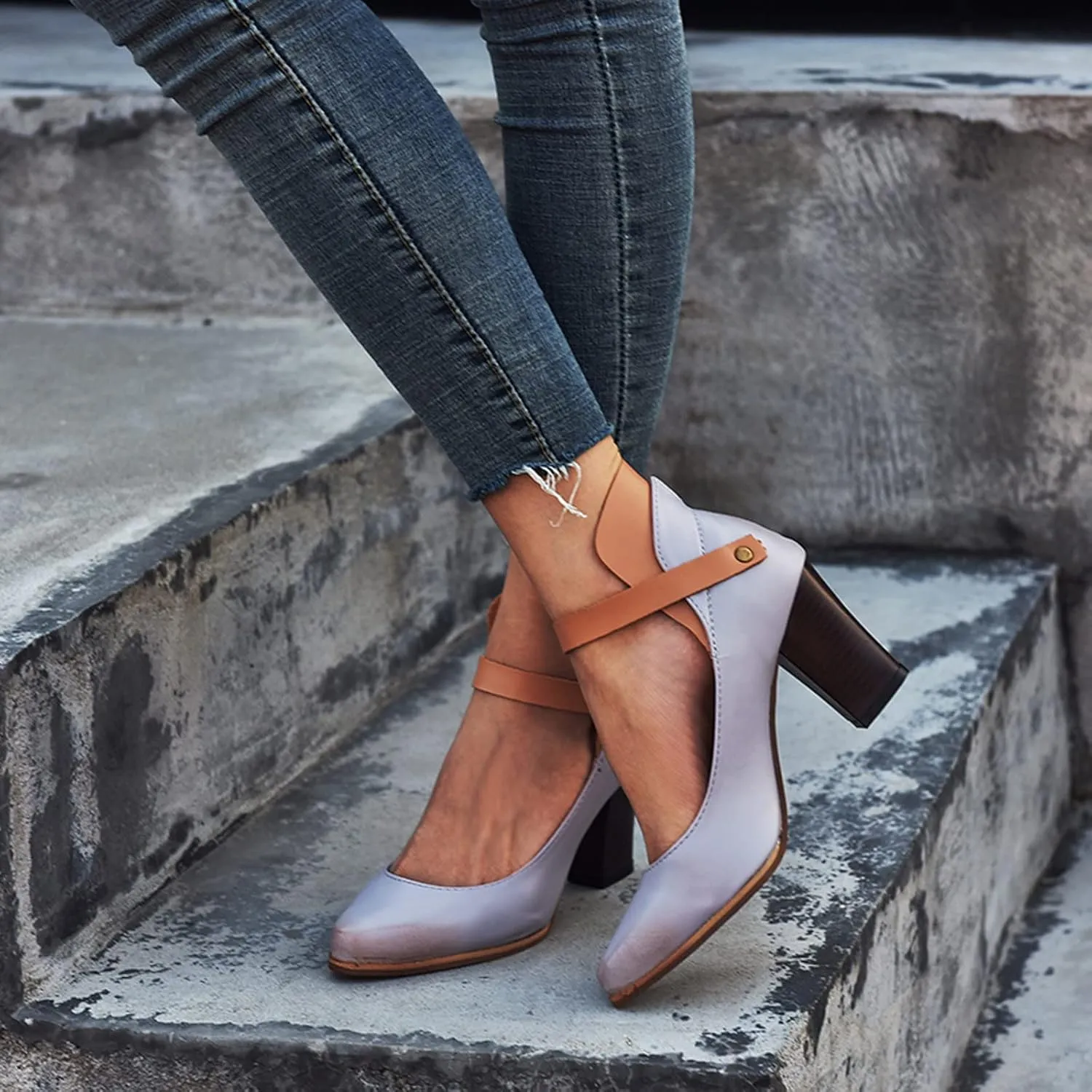 Work Shoes Shoes Single Women Shoes Leisure Toe Pointed Color Strap Heels Solid Buckle High Women's Pumps Metallic Heels