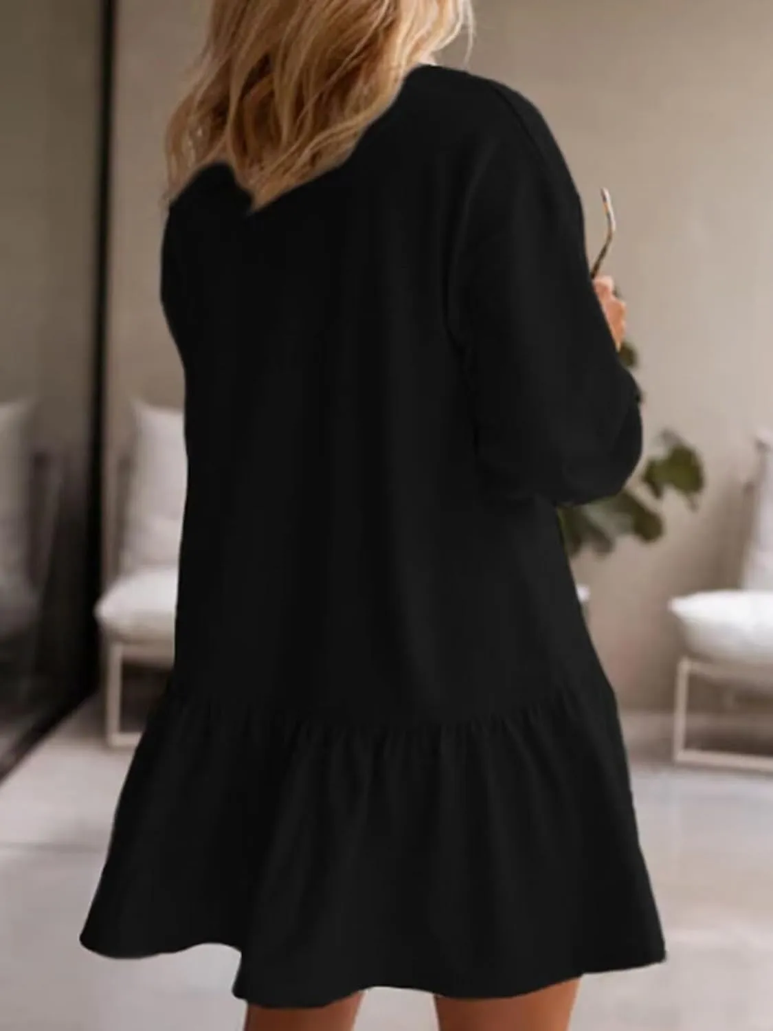 Wowcarbazole Womens Fall Long Sleeve Crewneck Oversized Sweatshirt Dress Casual Loose Fit Solid Color Cute Mini Dresses