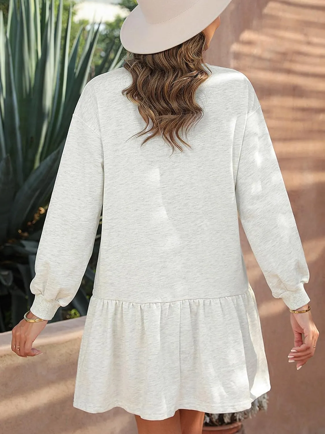 Wowcarbazole Womens Fall Long Sleeve Crewneck Oversized Sweatshirt Dress Casual Loose Fit Solid Color Cute Mini Dresses
