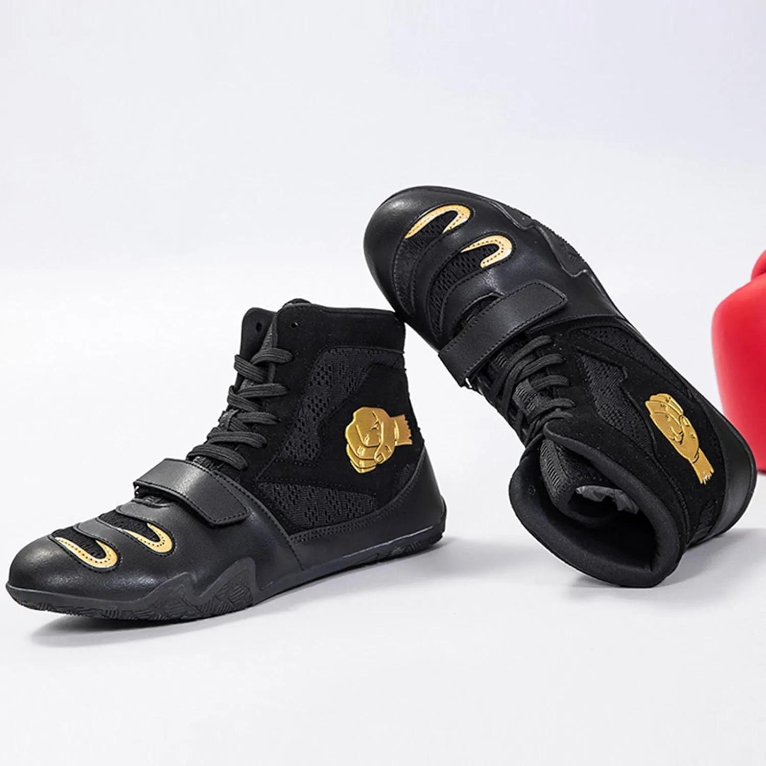 Wrestling Shoes Mens Women Competition Training Boxing Shoes Lightweight Breathable High Top Fitness Sneakers for Weightlifting Powerlifting